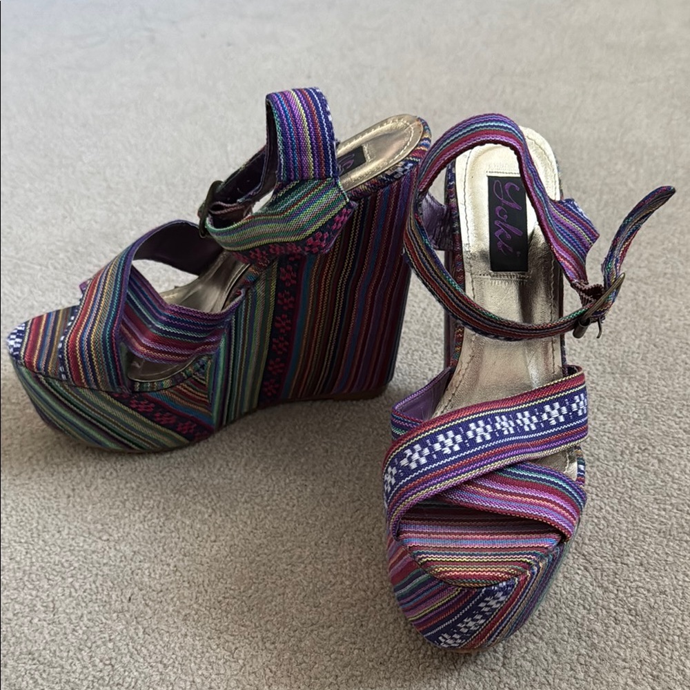 Colorful Striped Wedge Sandals